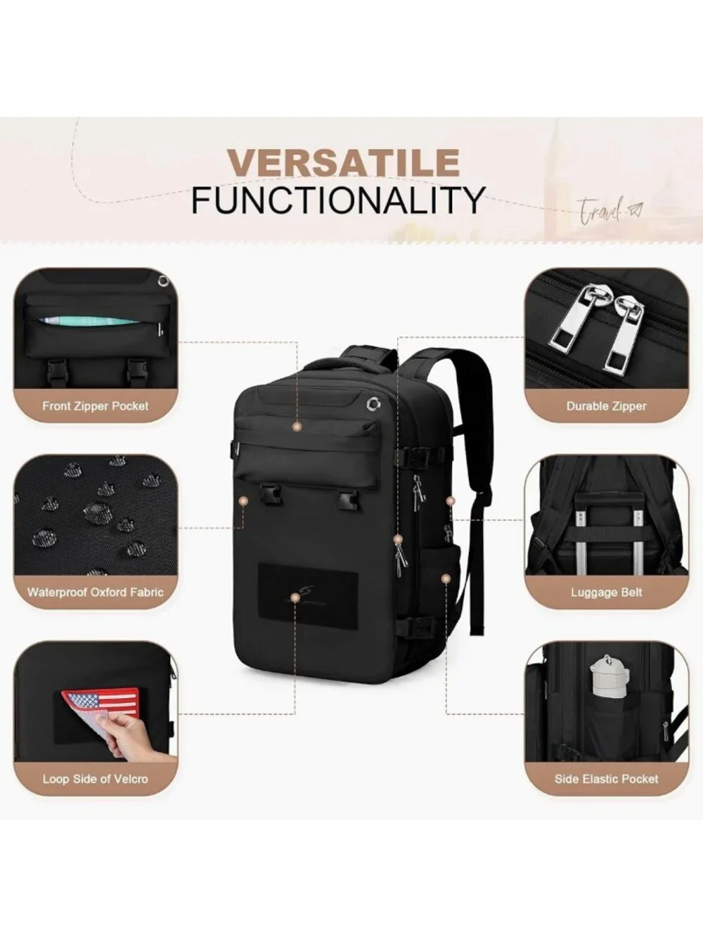 Lightweight Waterproof Travel Backpack with 17